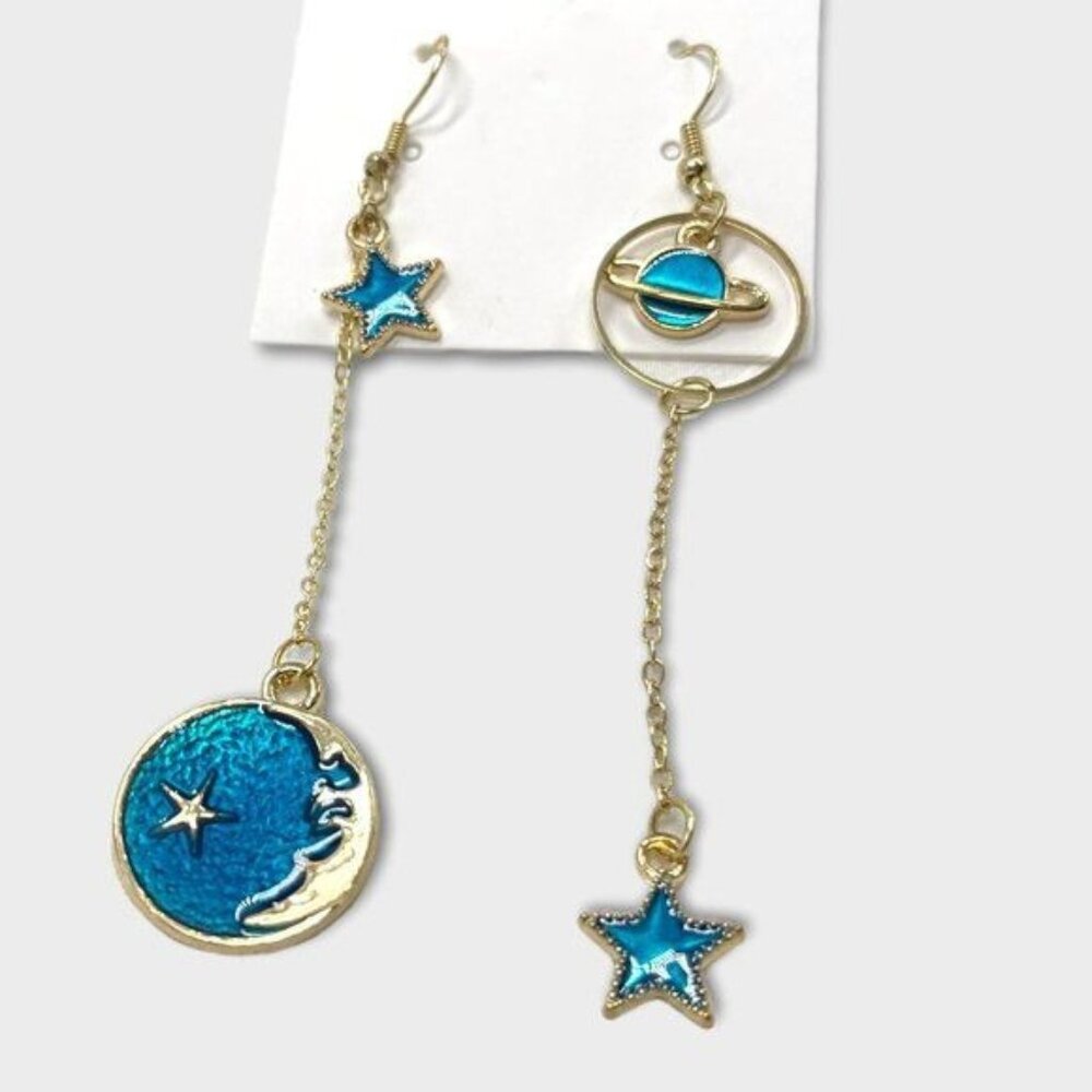 4/$20 SALE  Artisan Earrings   - funky golden earrings with space theme - stars